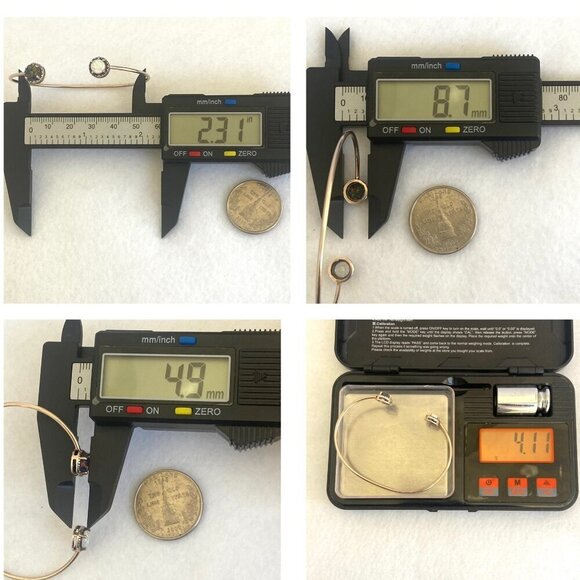 Gold Vermeil Sterling Silver Dainty Black White Opal Diamond Cuff Bracelet 6.25" - Picture 10 of 16